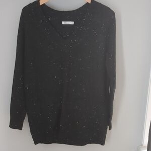 Reitmans Black V-Neck Speckled Knit Sweater